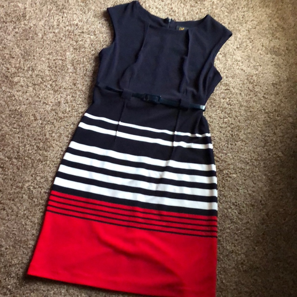Red white and navy dress